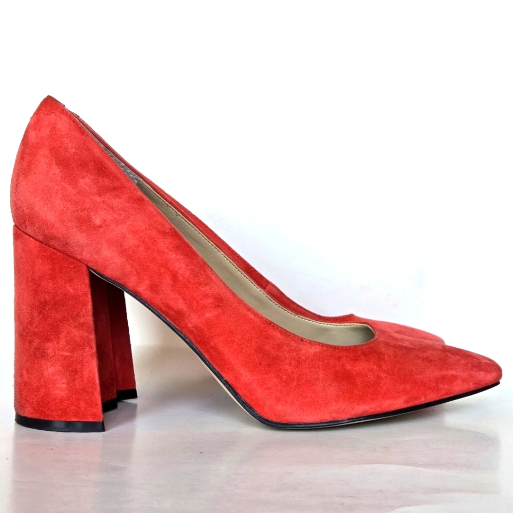 Marc Fisher Claire red suede leather block heel point toe shoes women's 8.5‎